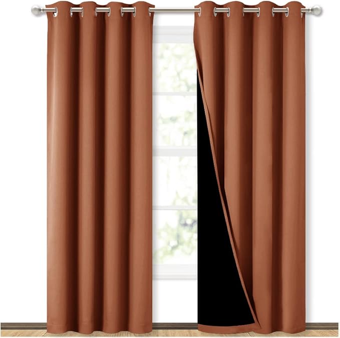 NICETOWN Burnt Orange 100% Blackout Window Curtain Panels, Heat and Cold