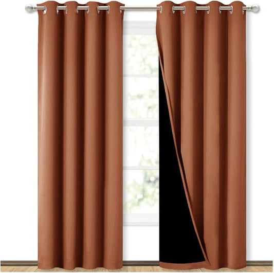 NICETOWN Burnt Orange 100% Blackout Window Curtain Panels, Heat and Cold
