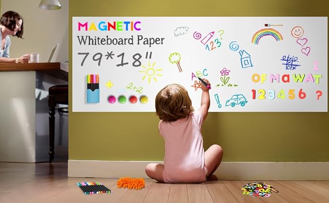 Magnetic Whiteboard Contact Paper 79"x18" Adhesive Magnetic Dry Erase White