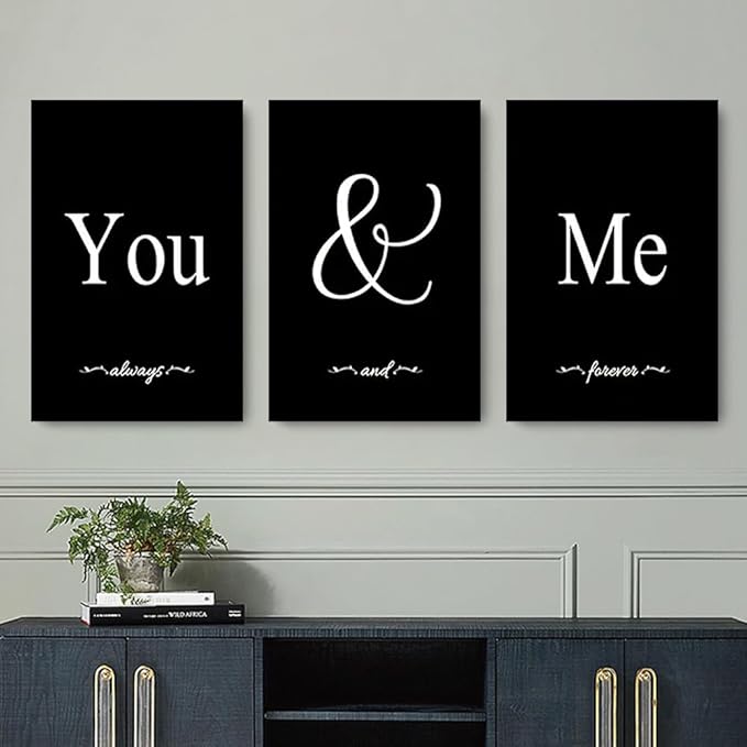 GUBIYU Set of 3 Framed Farmhouse You and Me Wall Art Above Bed Wall Decor