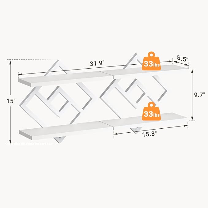ELYKEN Floating Shelves for Wall, 2-Tier Wall Mounted Storage Shelves for Books