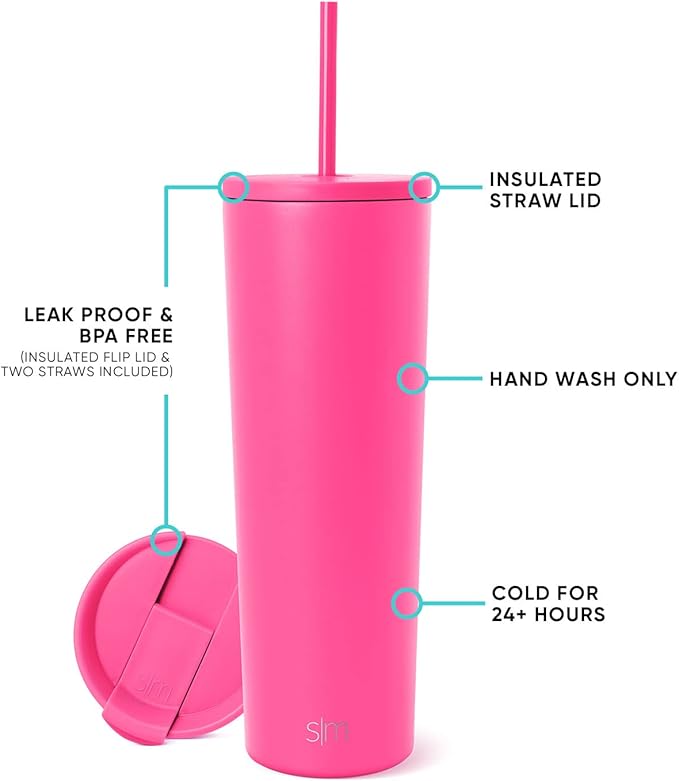 Simple Modern Insulated Tumbler with Lid and Straw | Iced Coffee Cup Reusable Stainless Steel Water Bottle Travel Mug | Gifts for Women Men Her Him | Classic Collection | 28oz | Raspberry Vibes