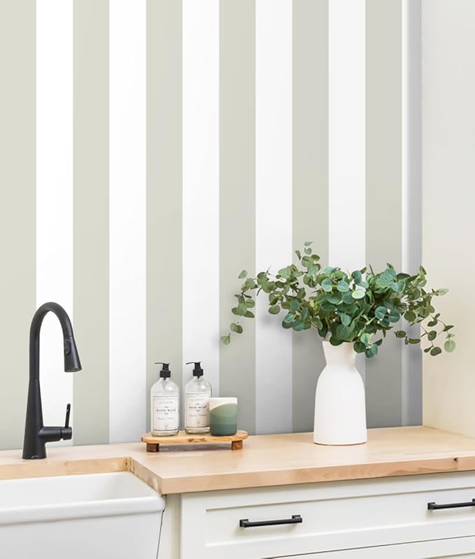 Guvana 17.7"x472" Striped Wallpaper Brown and White Contact Paper Brown