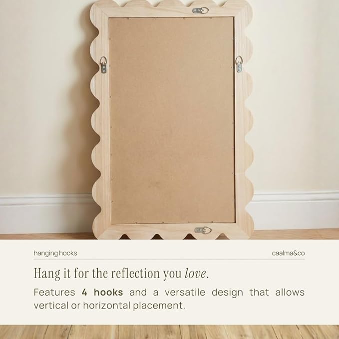 CAALMA Scalloped Wall Mirror 24 x 36 Rectangular, Bathroom Mirror, Mirrors