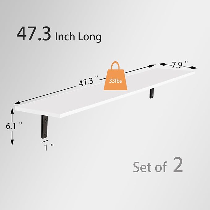DINZI LVJ Long Wall Shelves, 47.3Inch Wall Mounted Shelves Set of 2, Extra