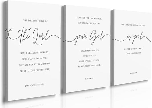 GUBIYU Christian Canvas Wall Art Set of 3, The Lord Your God is Good Wall Art