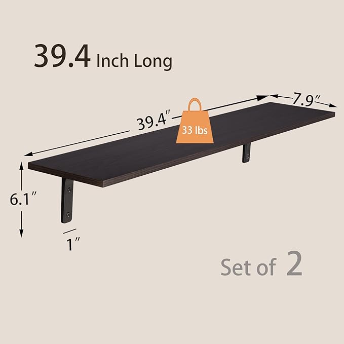 DINZI LVJ Long Wall Shelves, 39.4Inch Wall Mounted Shelves Set of 2, Extra