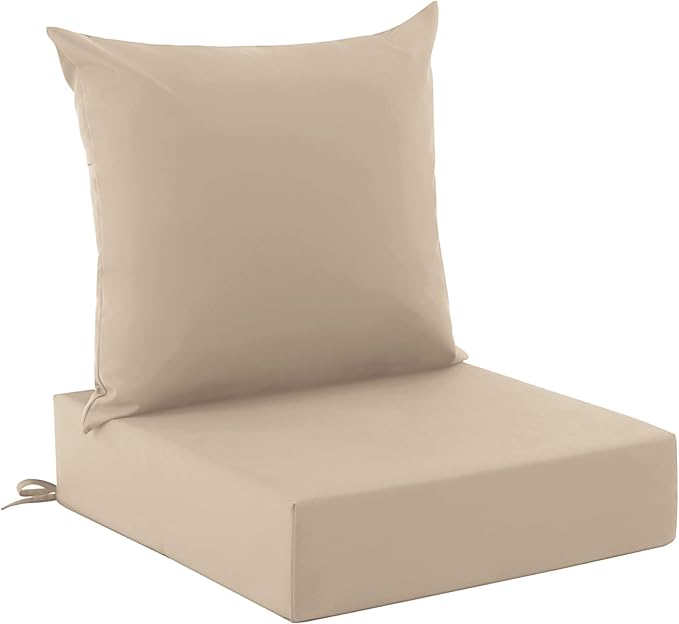 Outdoor Cushions for Patio Furniture, Outdoor Seat Cushion Set 24 x 24 x 4 Inch, Waterproof & Fade Resistant Outdoor Chair Cushions, Deep Seat Patio Cushion with Removable Cover, Beige