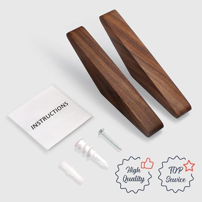 COCOYA 2Pack Wood Hooks Wall Mounted, Minimalist Easy Install Natural Real