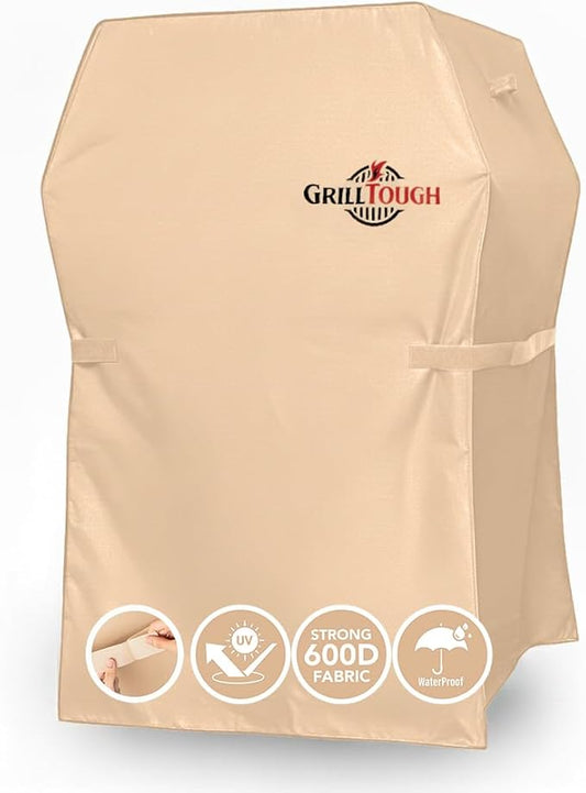 GrillTough Heavy Duty BBQ Grill Cover for Outdoor Grill, 30 Inch â Waterproof, Weather Resistant, UV & Fade Resistant with Adjustable Straps â Gas Grill Cover for Weber, Genesis, Charbroil, etc. Tan