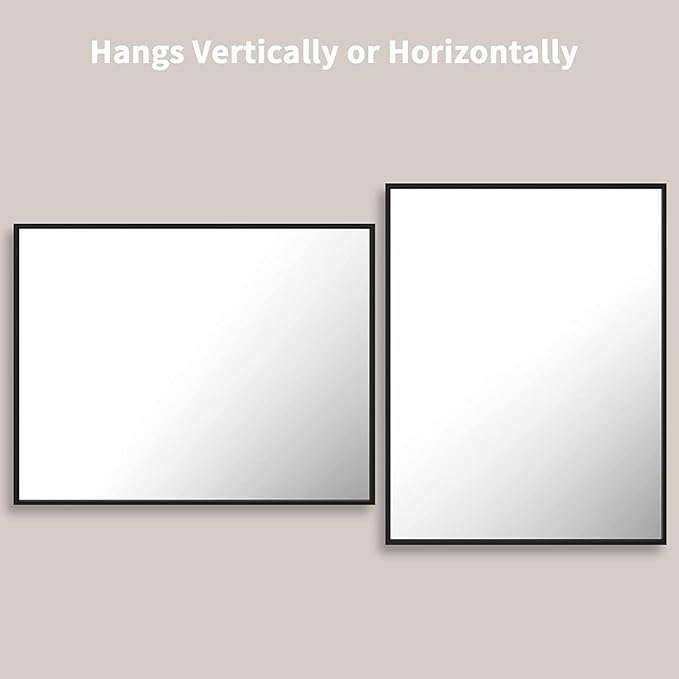 LOAAO 28"X36" Black Rectangle Bathroom Mirror Wall, Matte Black Aluminum Alloy