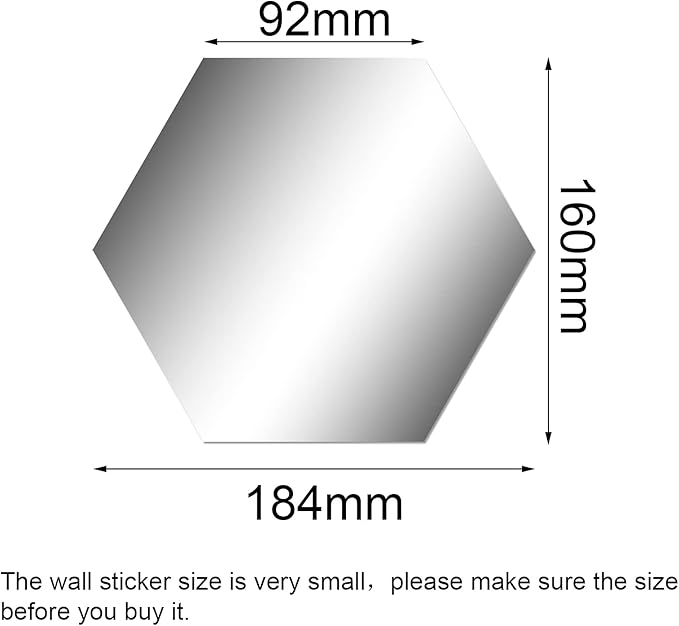Shappy 32 Pcs Hexagon Mirror Wall Stickers Removable Silver Acrylic Mirror
