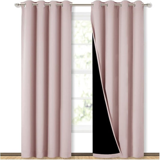NICETOWN 100% Blackout Window Curtain Panels 84" Long, Blush Pink, 2 Pieces