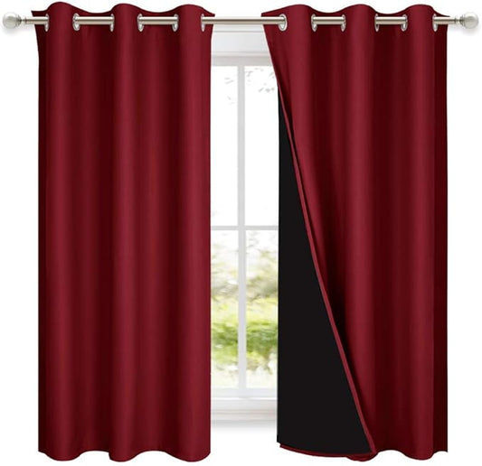NICETOWN 100% Blackout Curtains 54 inches Long, Burgundy Red, 1 Pair, 42 inches