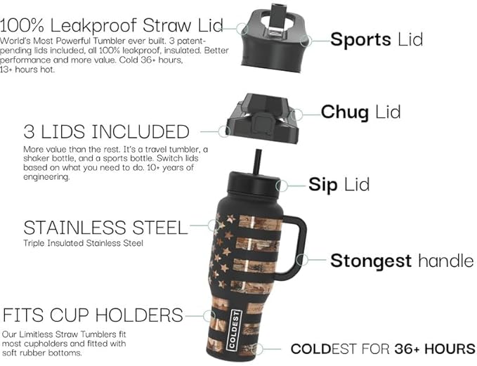 Coldest Tumbler with Handle and Straw, 100% Spill Proof Tumbler with Straw (3 Lids), Stainless Steel Insulated Leakproof Tumblers for Women Men, Cup Holder Friendly, 46 oz (Kissed Dream)