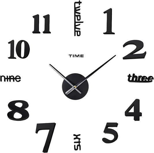AILILIFE 20-28 Inch DIY Wall Clock 3D Frameless Silent Non-Ticking, Modern