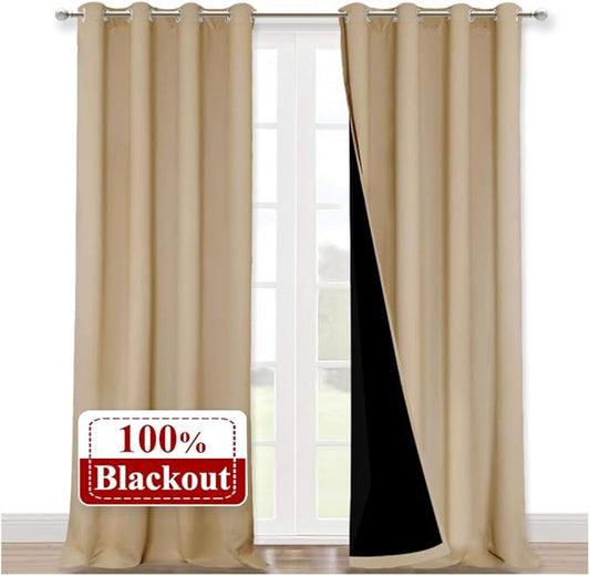 NICETOWN Thermal Insulated 100% Blackout Curtains, Biscotti Beige, 1 Pair