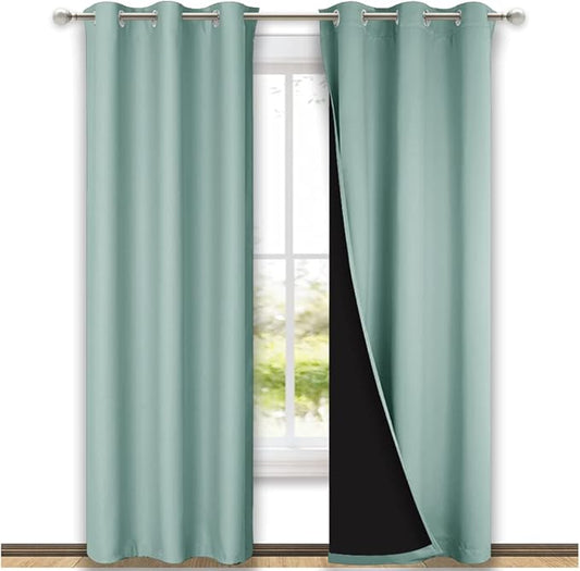 NICETOWN Aqua Blue Blackout Curtains 80 inches Long, Full Light Blocking Drapes