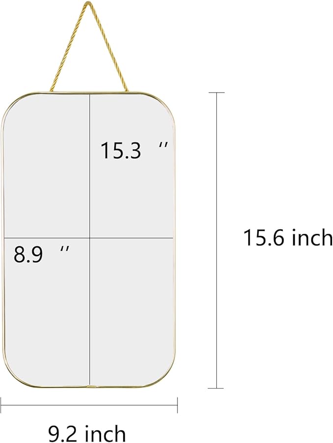 Gold Rectangular Wall Mirror, 15.6x9.2 Inch Modern Decorative Wall Mirror