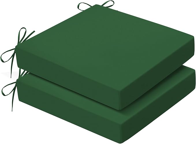 Outdoor Chair Cushions Set of 2, 22x22x3Inch Waterproof & Fade Resistant Patio Furniture Seat Cushions with Ties, Square Outdoor Dining Chair Cushions for Lawn, Garden, Deck&Yard, Forest Green