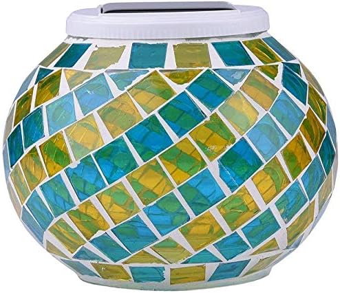 Waterproof Color Changing Table Lamp, Solar Powered Mosaic Glass Ball LED Garden Lawn Night Light Lamps, Party Lights for Home,Yard, Indoor,Outdoor Decoration Lights (Yellow&Blue)