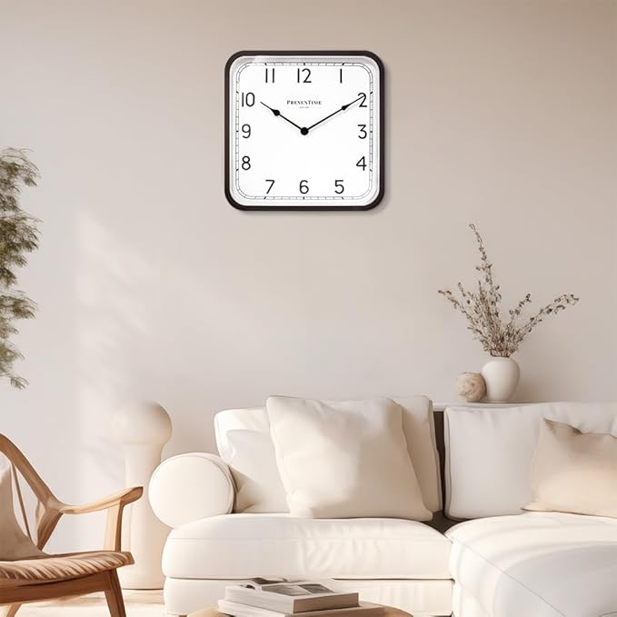 Presentime & Co. 16" Anton Modern Farmhouse Square Clock, Silent No Ticking, Wall Art and Timepiece for Home Decoration/Wall Décor, Oil Rubbed Bronze Color