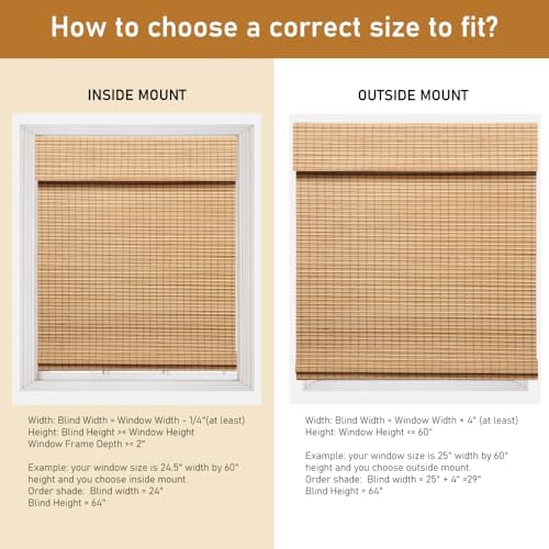 SEEYE Cordless Bamboo Roman Shades, Roll Up Blind Privacy Shade