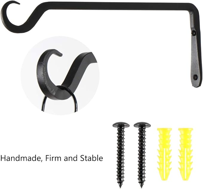 AILIN YELOKIE 12" Plant Hangers 6-Pack - Heavy Duty Rust-Resistant Steel Hooks for Bird Feeders, Indoor/Outdoor Plants & Wall Decor, Black
