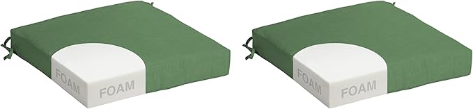 Arden Foam Outdoor Seat Cushions (2-Pack), 19 x 19, Premium High-Density Foam, Never Flattens, Weather-Proof for Outdoor Chairs Bright Moss Green Leala