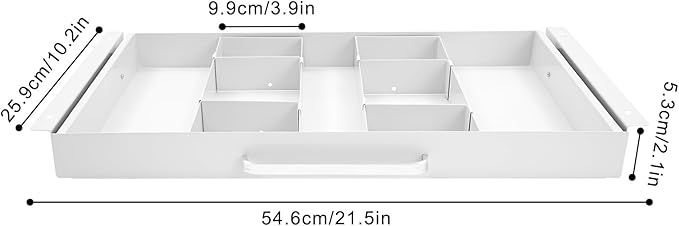 21.5" Under Desk Drawer Slide Out For Office Desk with 2 Dividers, Storage Organizer For Sit Stand Workstation, White