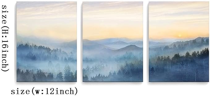 Wall Decor for Bedroom 3 Panel Sunrise Misty Forest Print Picture Paintings