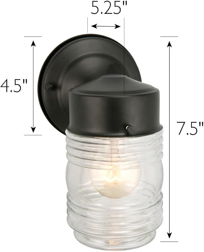 Design House Jelly Jar Wall Light, Indoor/Outdoor, Matte Black, Wall Mount