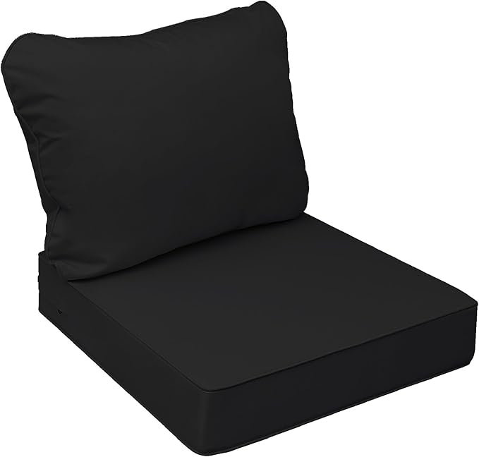 AAAAAcessories Outdoor Seat Cushions for Chairs, Fade-Resistant, Waterproof Patio Furniture Replacement Cushions, 24" x 24" x 5" + 24" x 19", Charcoal Black