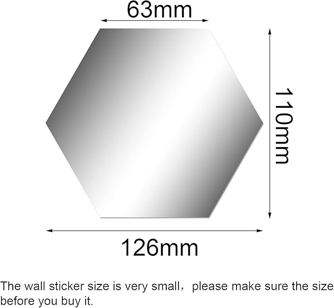 Shappy 32 Pcs Hexagon Mirror Wall Stickers Removable Silver Acrylic Mirror