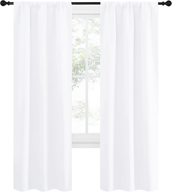 NICETOWN White Curtains 50% Blackout White Curtain Set, Modern Design Solid Rod
