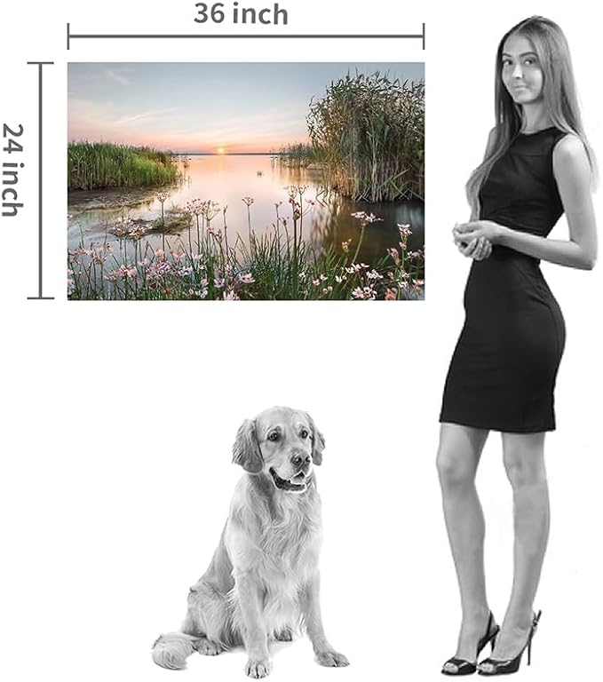 Hardy Gallery lake pictures wall decor artwork: scenic canvas wall art lake scene artwork nature scenery painting - sunset landscape prints for bedroom house 36"x24"