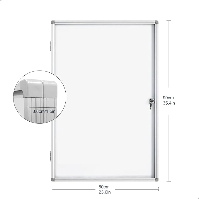 Lockable Magnetic Enclosed 36x24 inches Dry-Erase whiteboard, Tamper-Resistant Wall-Mounted Display whiteboard, Aluminum-Framed Window whiteboard (White)