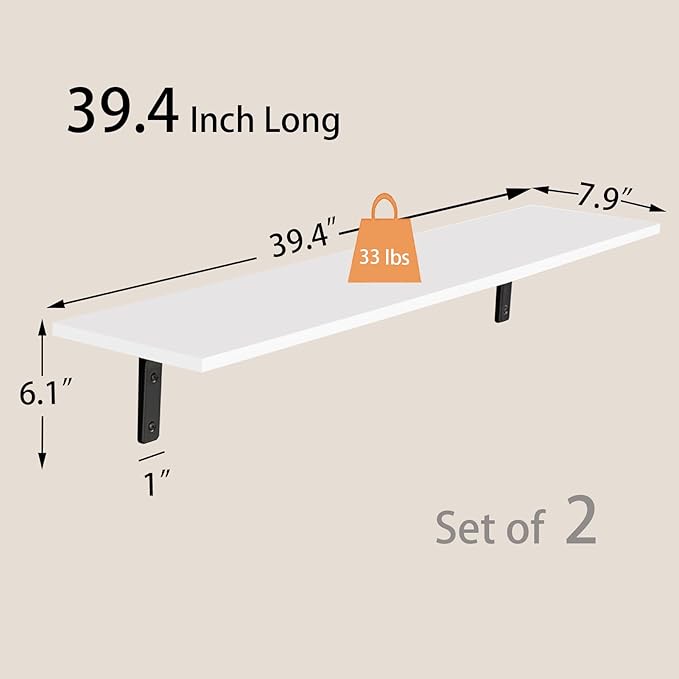 DINZI LVJ Long Wall Shelves, 39.4Inch Wall Mounted Shelves Set of 2, Extra