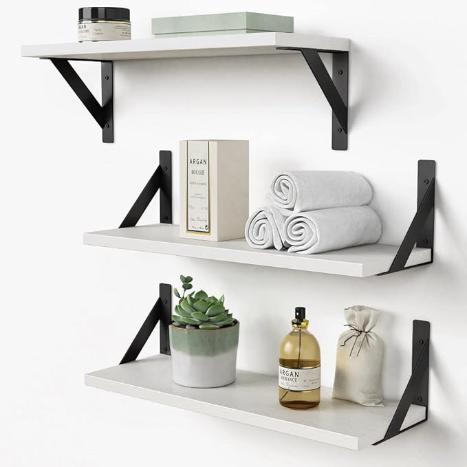 Forbena White Floating Shelves for Wall Decor Set of 3, 17 x 6 Inches Bathroom