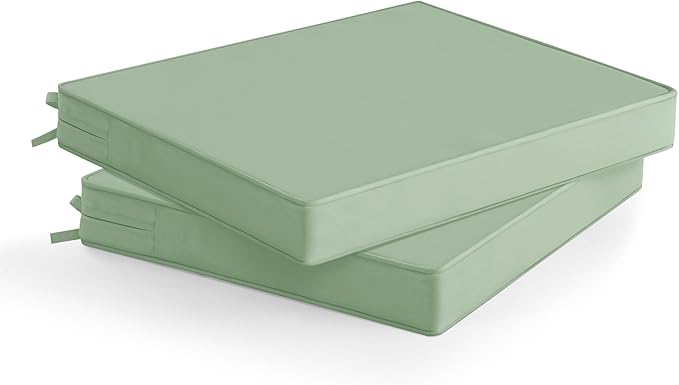 Outdoor Chair Cushions Set of 2: Waterproof & Fade Resistant Deep Seat Cushion for Patio Furniture - 24 x 24 Inch Chair Pad with Ties and Hidden Zipper - Patio Chair Cushion Replacement, Sage Green