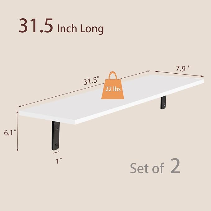 DINZI LVJ Long Wall Shelves, 31.5 x 7.9 x 6.1 Inches, Easy-to-Install, Large