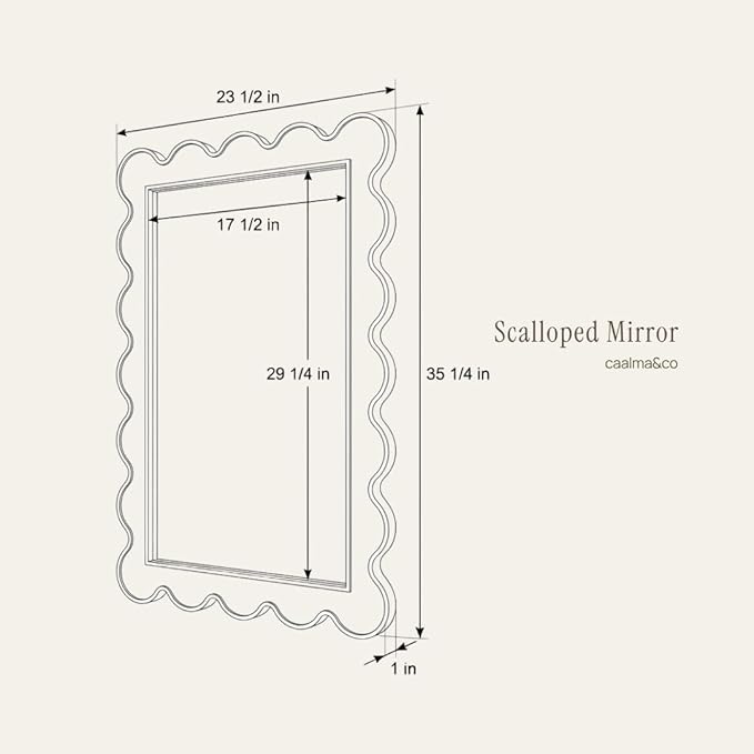 CAALMA Scalloped Wall Mirror 24 x 36 Rectangular, Bathroom Mirror, Mirrors
