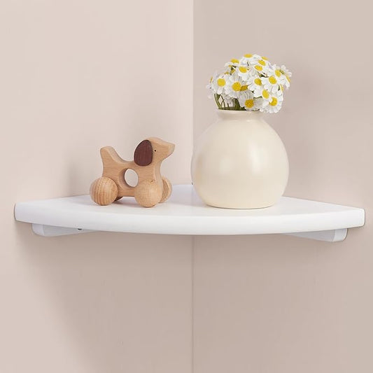 Gieanoo White Corner Wall Shelf 7inch Solid Oak Wood Floating Corner Shelf