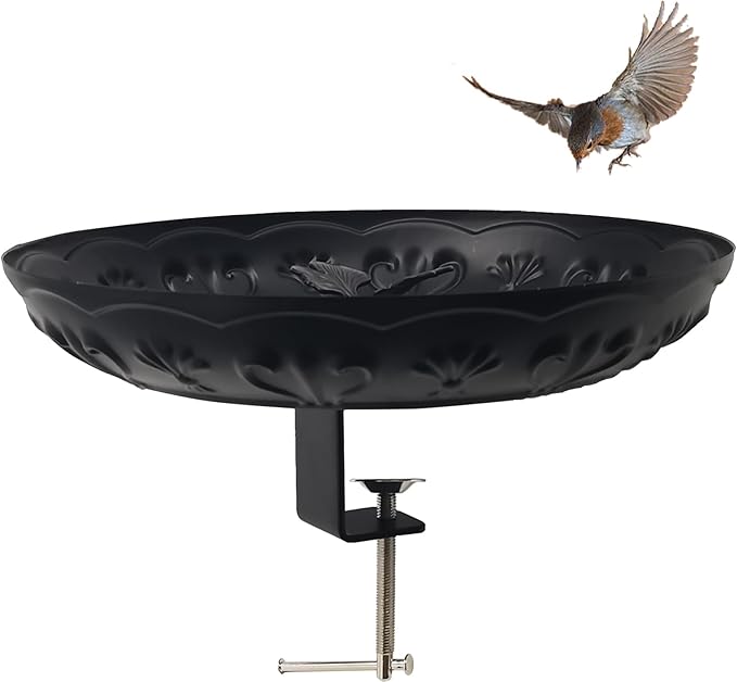 Deck Railing Bird Feeder Tray,Metal 11" Platform Bird Feeders Mesh Seed Tray for Outside/Balcony (Black-1pack)
