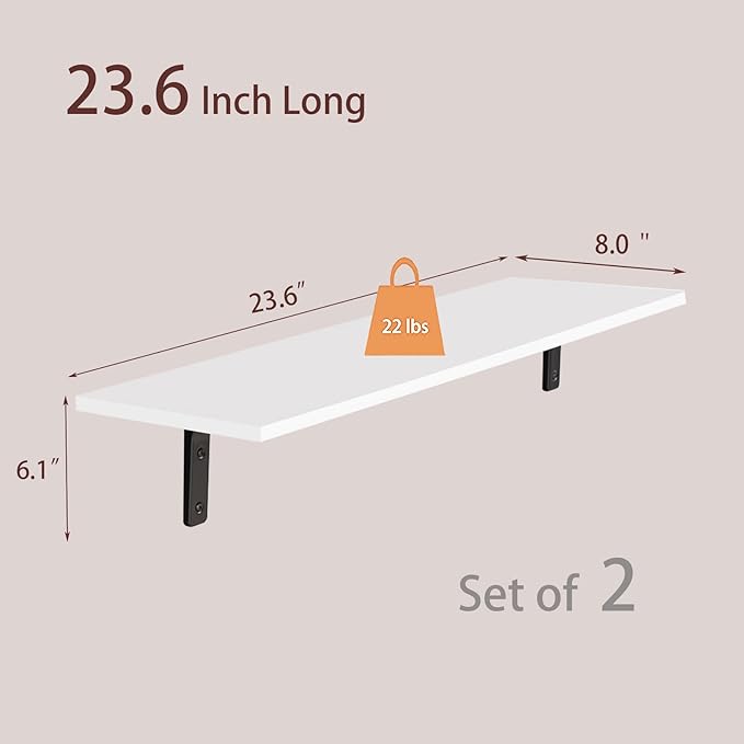 DINZI LVJ Long Wall Shelves, 23.6 Inch Wall Mounted Shelves Set of 2,