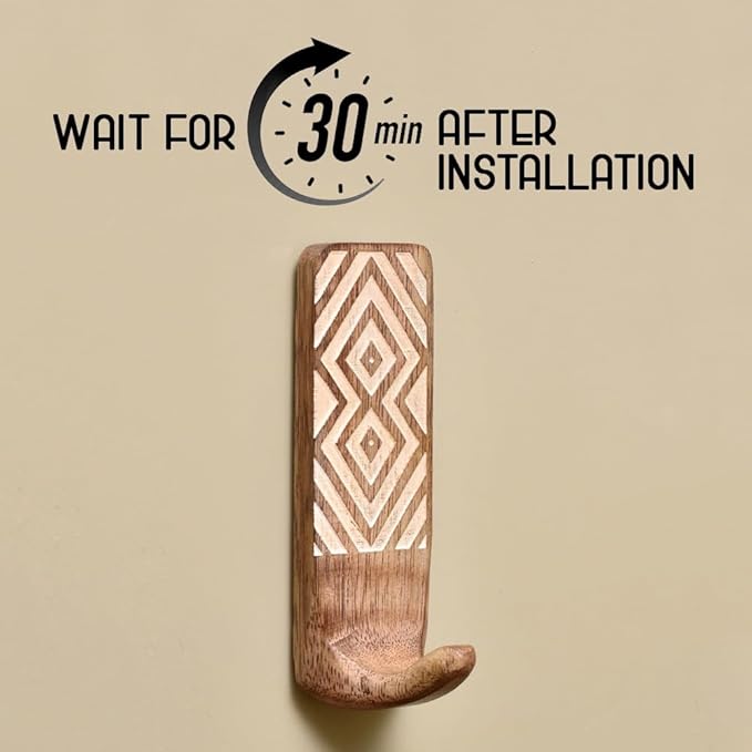 IndianShelf 10 LB- 12 Pieces Decorative Wood Adhesive Wall Hooks–Boho Peel and