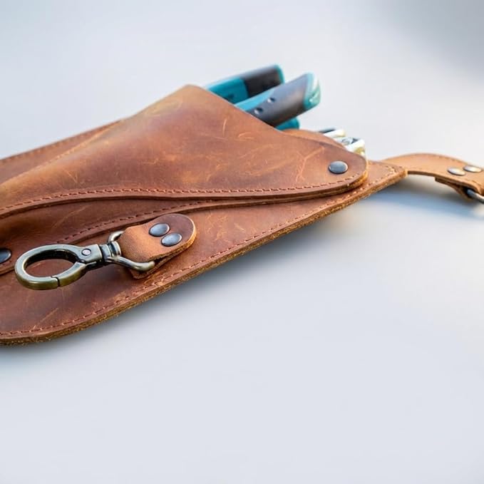 Leather Florist Tool Belt – Garden Tool Pouch with Adjustable Belt, Genuine Leather Gardening Waist Bag for Florists & Gardeners, Utility Floral Tool Holder, Warm Brown