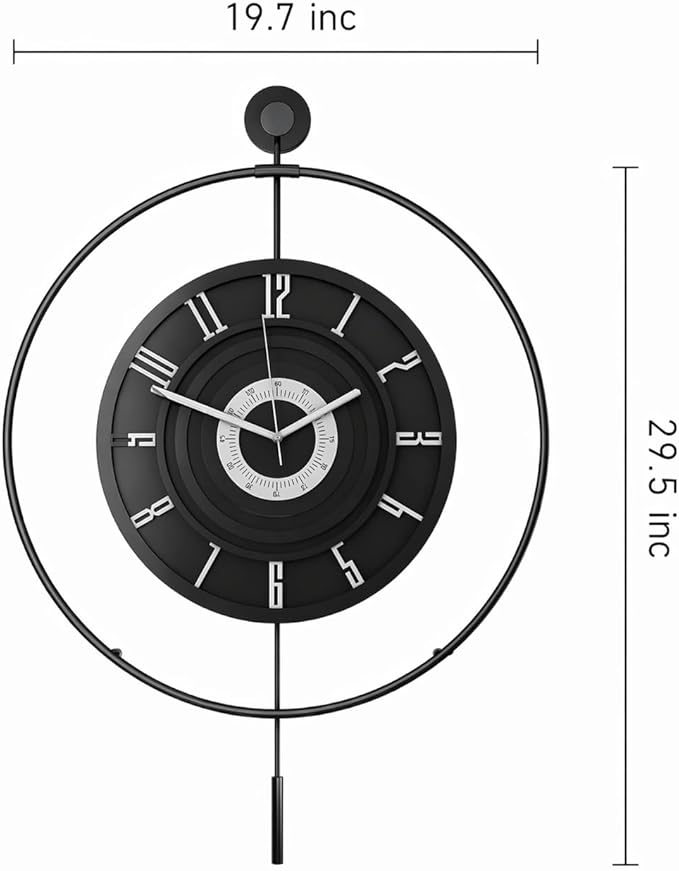 Large Luxury LED Backlit Wall Clock – Pendulum Roman Numeral Metal Ring