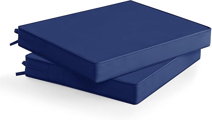 Outdoor Chair Cushions Set of 2: Waterproof & Fade Resistant Seat Cushion for Patio Furniture - 18.5 x 16 x 2 Inch Chair Pads with Ties and Hidden Zipper - Patio Chair Cushion Replacement, Navy