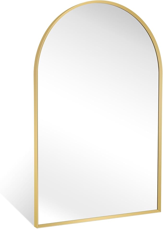 20" x 30" Gold Arched Mirror, Arch Bathroom Vanity Wall Mirror, Modern Aluminum